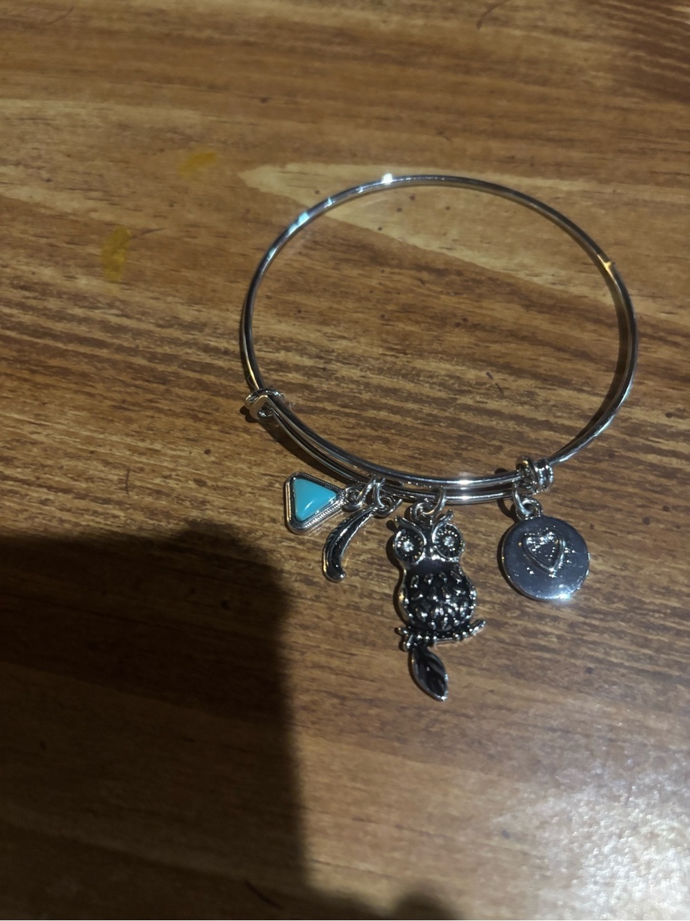 Silver Owl Charm Bangle Bracelet with Turquoise Accent - Women Jewelry